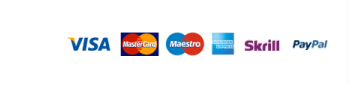 Accepted payment methods: Visa, Mastercard, Maestro, American Express, Skrill, PayPal